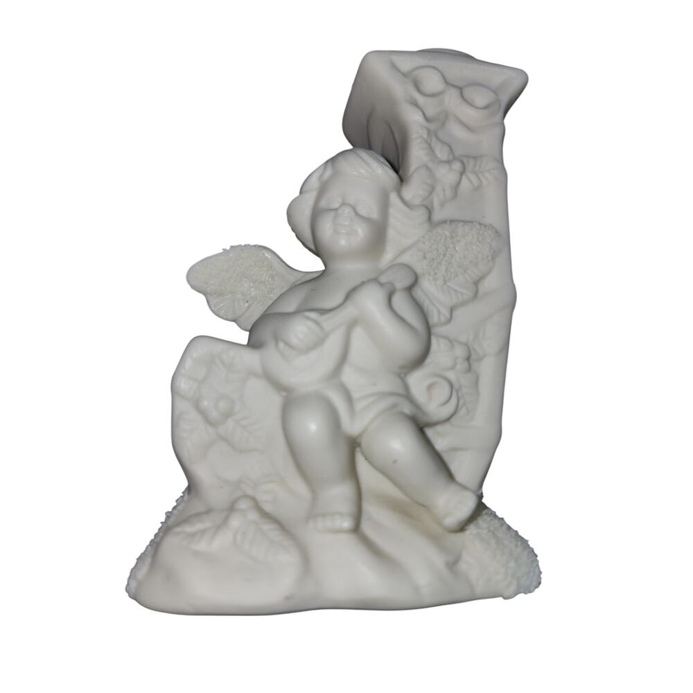 Set of 3 Angel Cherubs White Bisque Porcelain Christmas JOY Candle Holder - Picture 2 of 9
